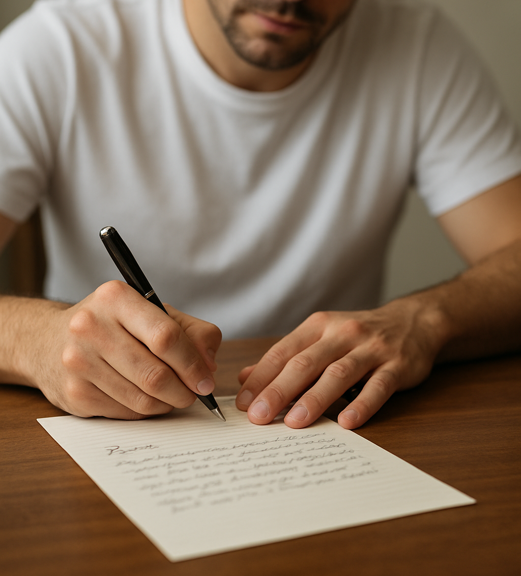 Pessoa escrevendo carta